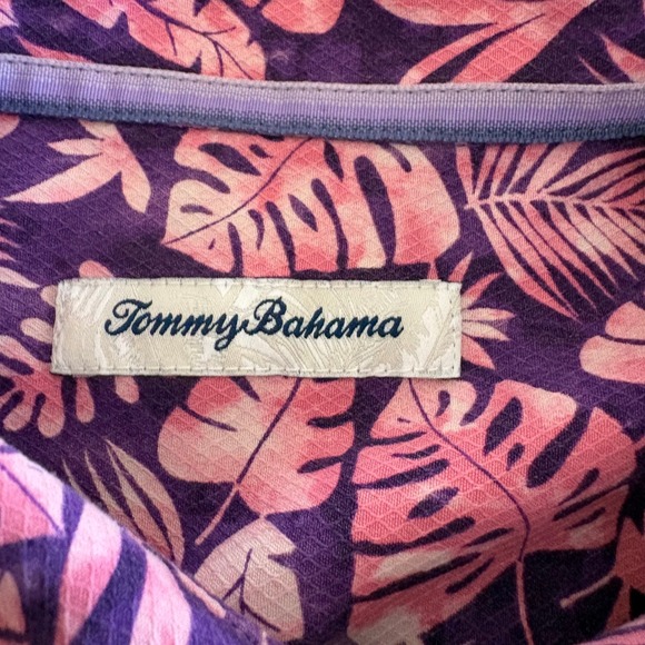 Tommy Bahama IslandZone Monstera Men LRG Purple Pink Silk Poly Coolmax Tropical - Picture 3 of 13